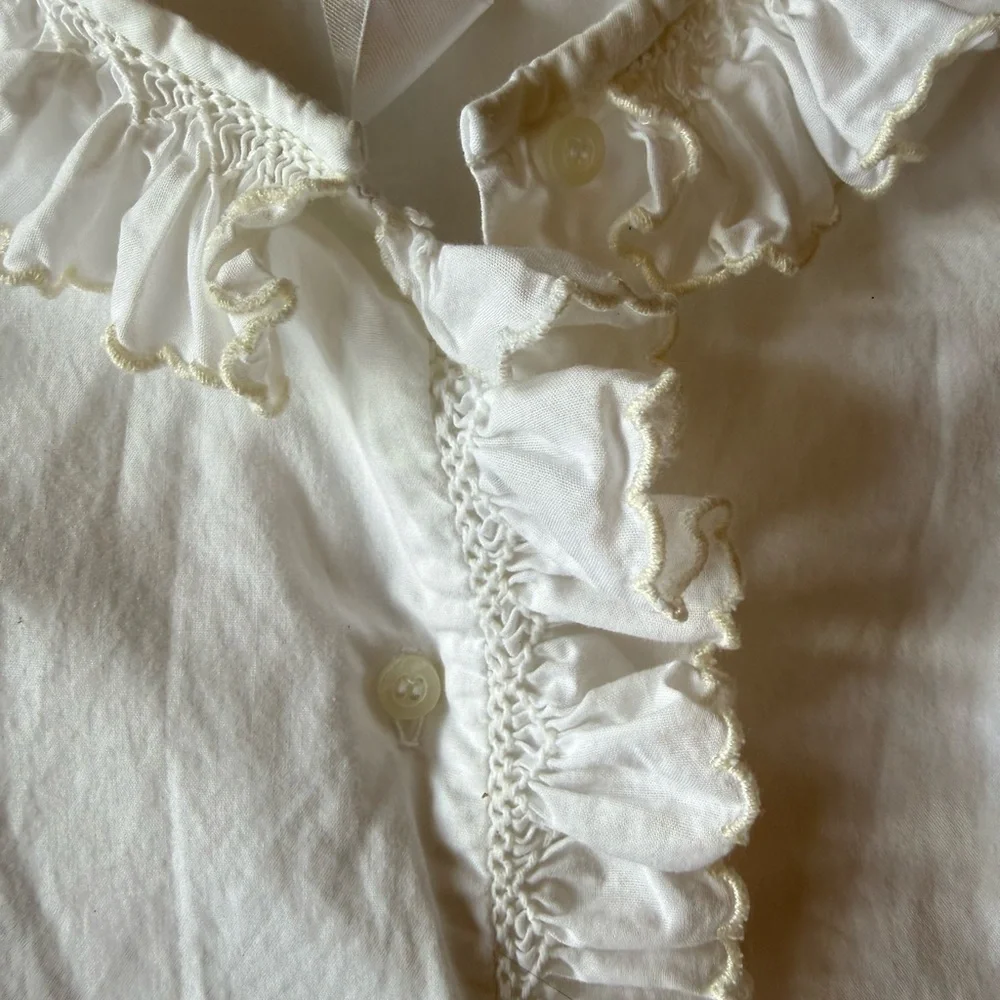White Ruffled Button-Front Daygown - Picture 2 of 3